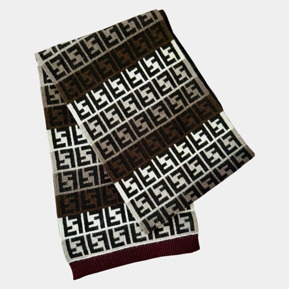 Authentic Fendi Unisex Cashmere Wool Monogram Scarf Long Multicolor Women Men - Picture 2 of 5